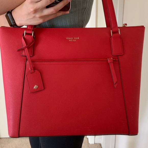 KATE SPADE CAMERON LARGE POCKET TOTE LEATHER RED - Picture 8 of 8